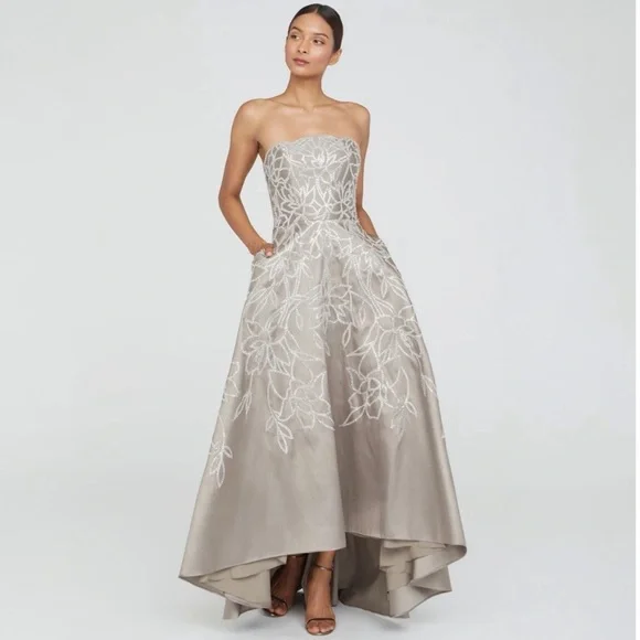 Theia Women's Pamela Embellished Mikado Strapless High Low Evening Gown Size 4 - Picture 4 of 15